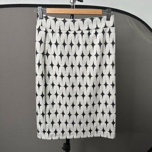 renee c. | pencil skirt | black + ivory print | size small